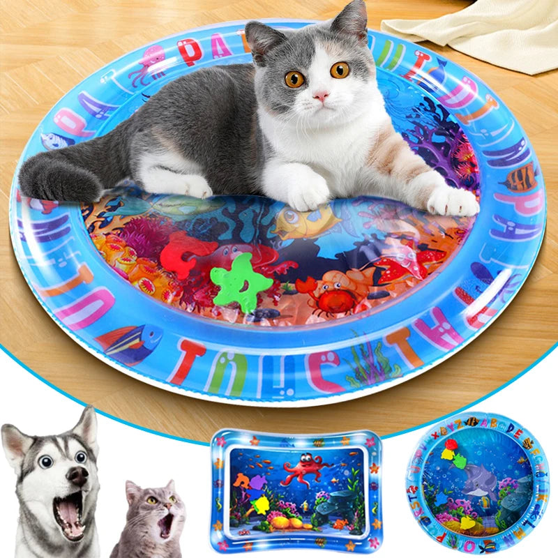 Cats Sensory Water Play Mat With Fish Thickened Inflatable Water Bed