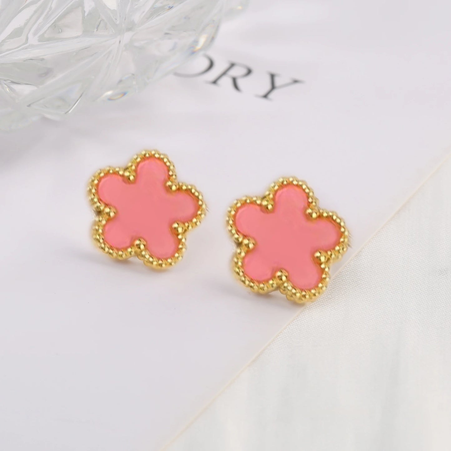 EJ High-Quality Stainless Steel Five-Leaf Flower Clover Studs Earrings