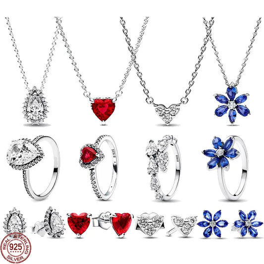 Exquisite 925 sterling silver  necklace rings earrings  luxury set