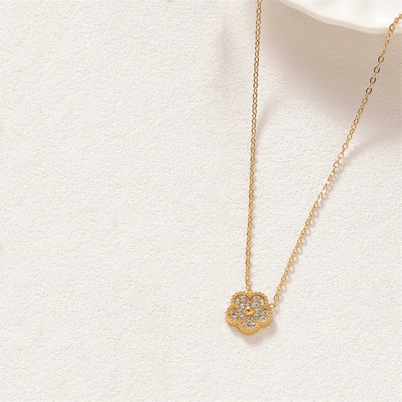 316L Stainless Steel Jewelry Set Zircon 5-Leaf Flowers