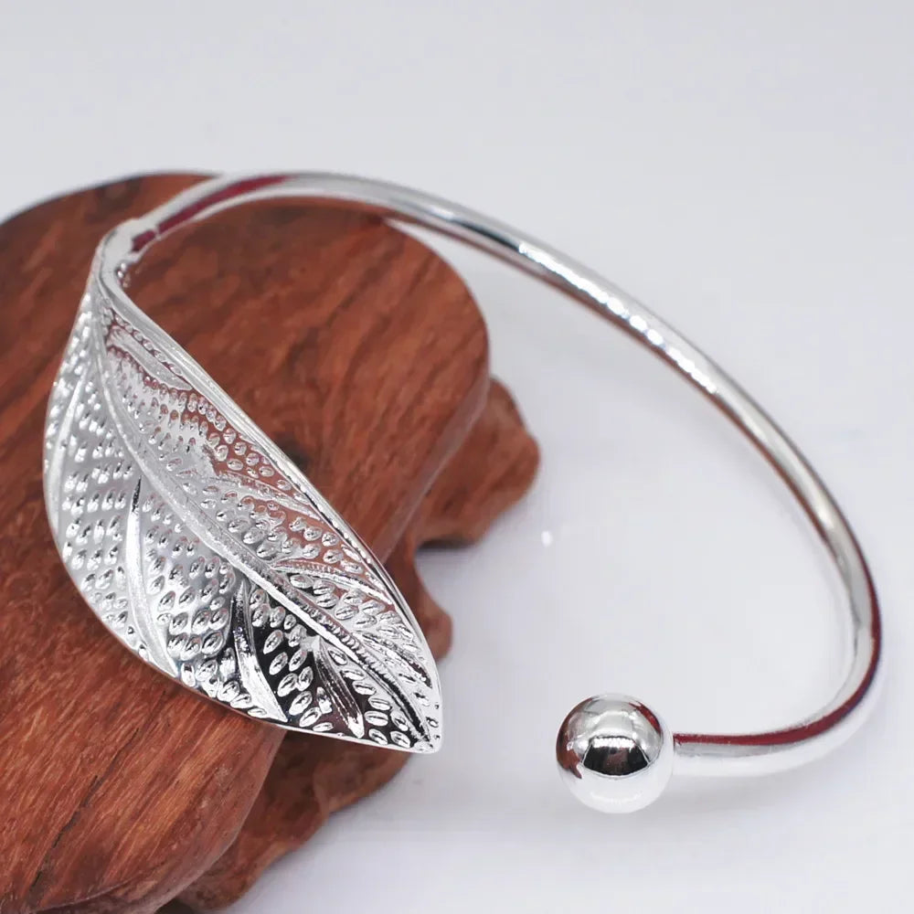 Cuff Bracelet Open Leaf Shaped Adjustable