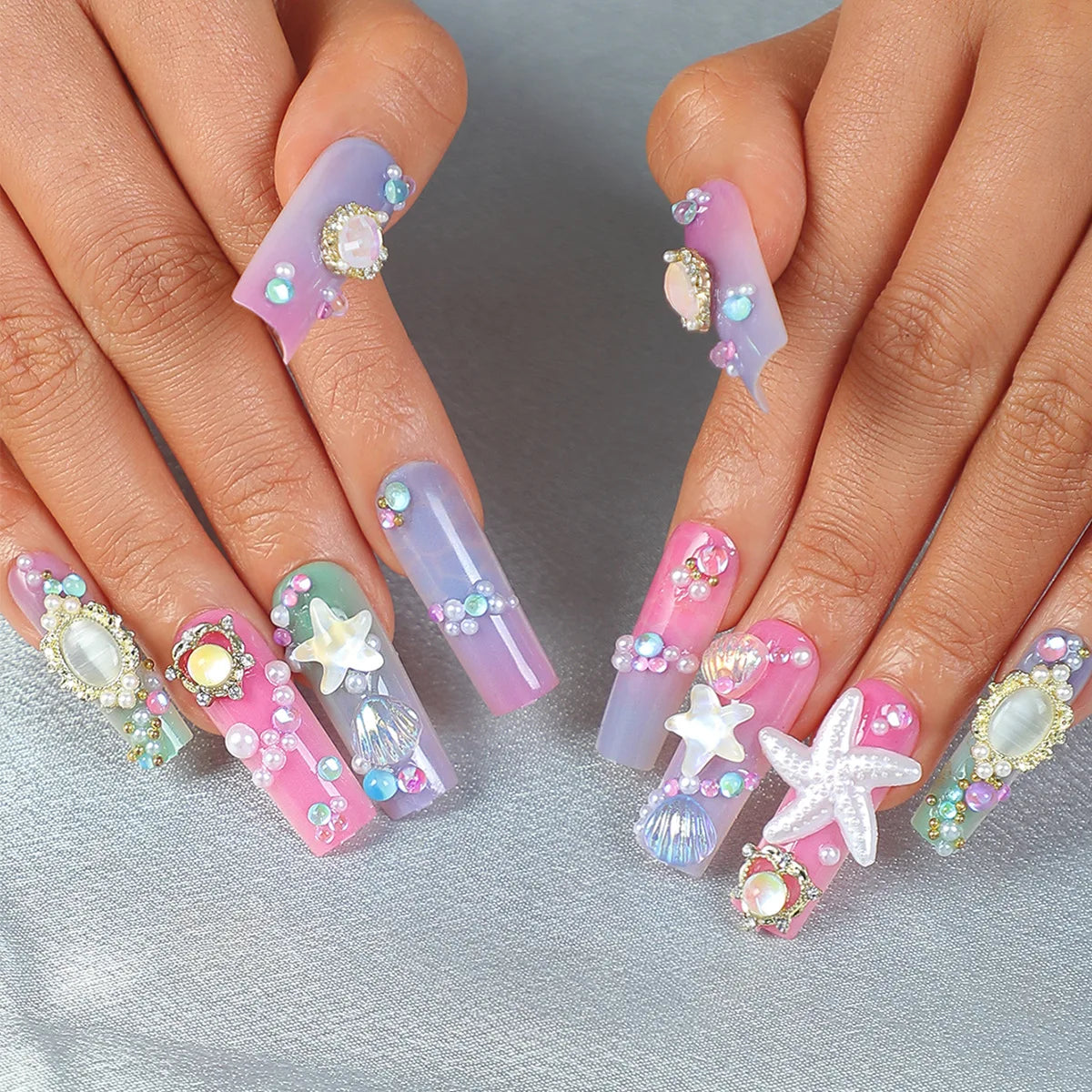 Square Head Ballerina French Pink False Nails With Glue Full Cover Fake Nails Press On Nail Long Acrylic Manicure