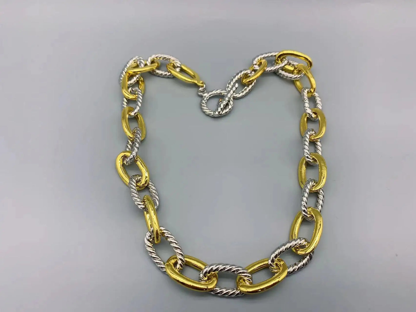 Silver Cable Oval Link Chain Necklace With 18K Gold Plated 18Inch