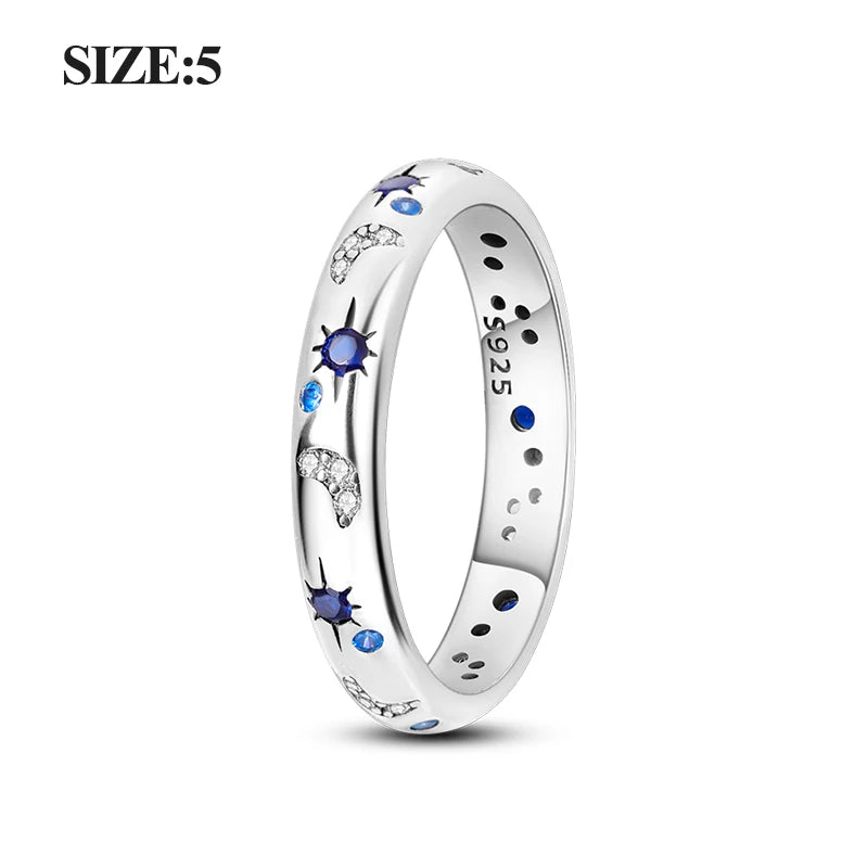 EJ 925 Sterling Silver Earrings Ring Set Sparkling Star Hoops Earrings