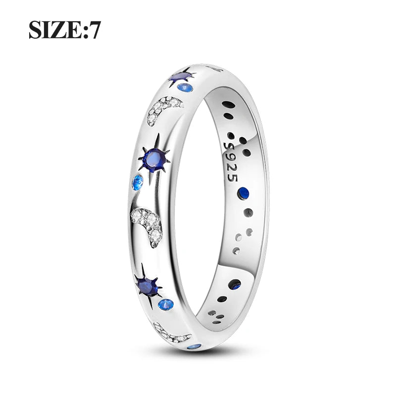EJ 925 Sterling Silver Earrings Ring Set Sparkling Star Hoops Earrings