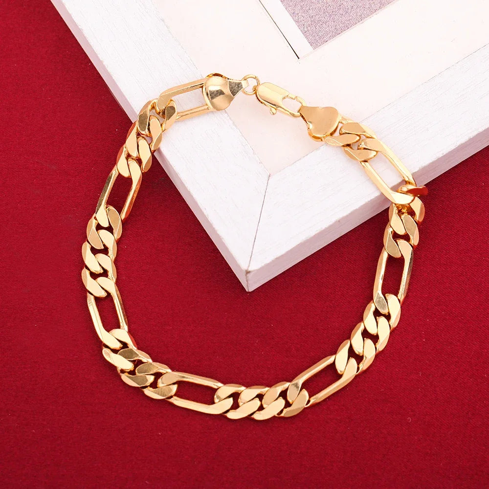 Fine 925 Sterling Silver 18K Gold 6MM Geometry Bracelets Neckalce Set
