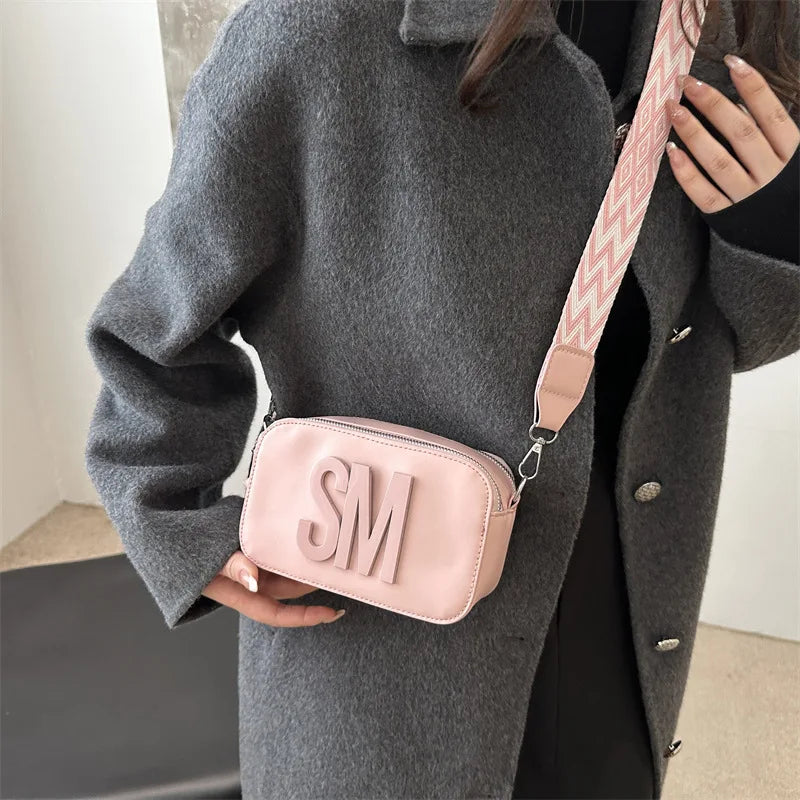 Stylish Versatile  Single Shoulder Bag, SM Letter Pu Leather