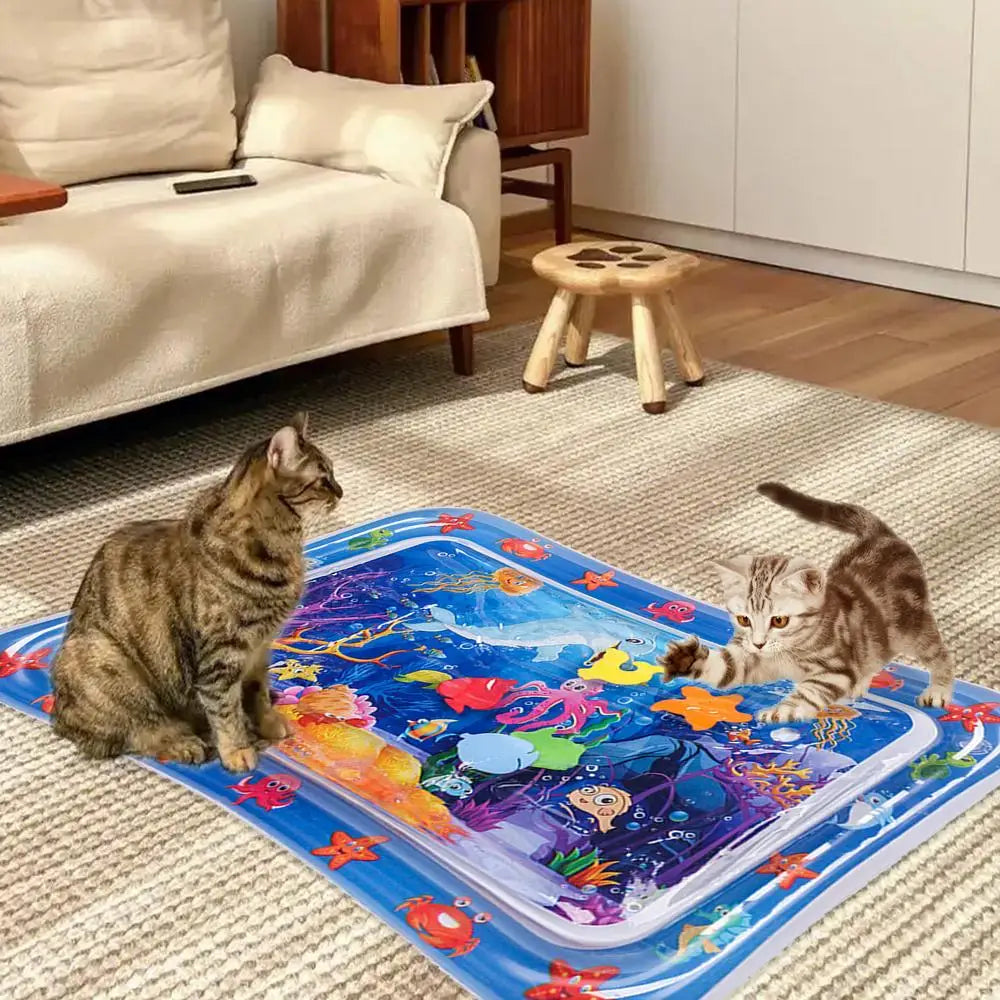 Cats Sensory Water Play Mat With Fish Thickened Inflatable Water Bed