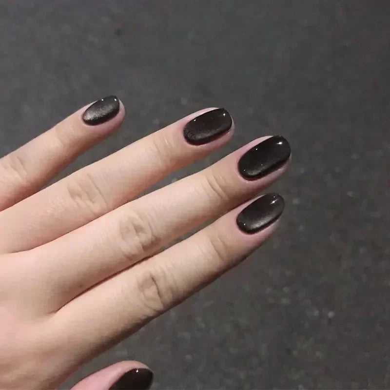 Solid Black Short False Nails with Rose Pattern Design Ballerina Square Artificial Full Cover Press on Nail Tips for Girls