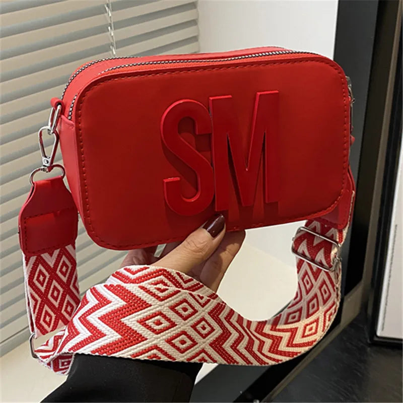 Stylish Versatile  Single Shoulder Bag, SM Letter Pu Leather