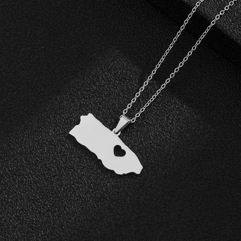 America Puerto Rico Map Pendant Necklace Stainless Steel