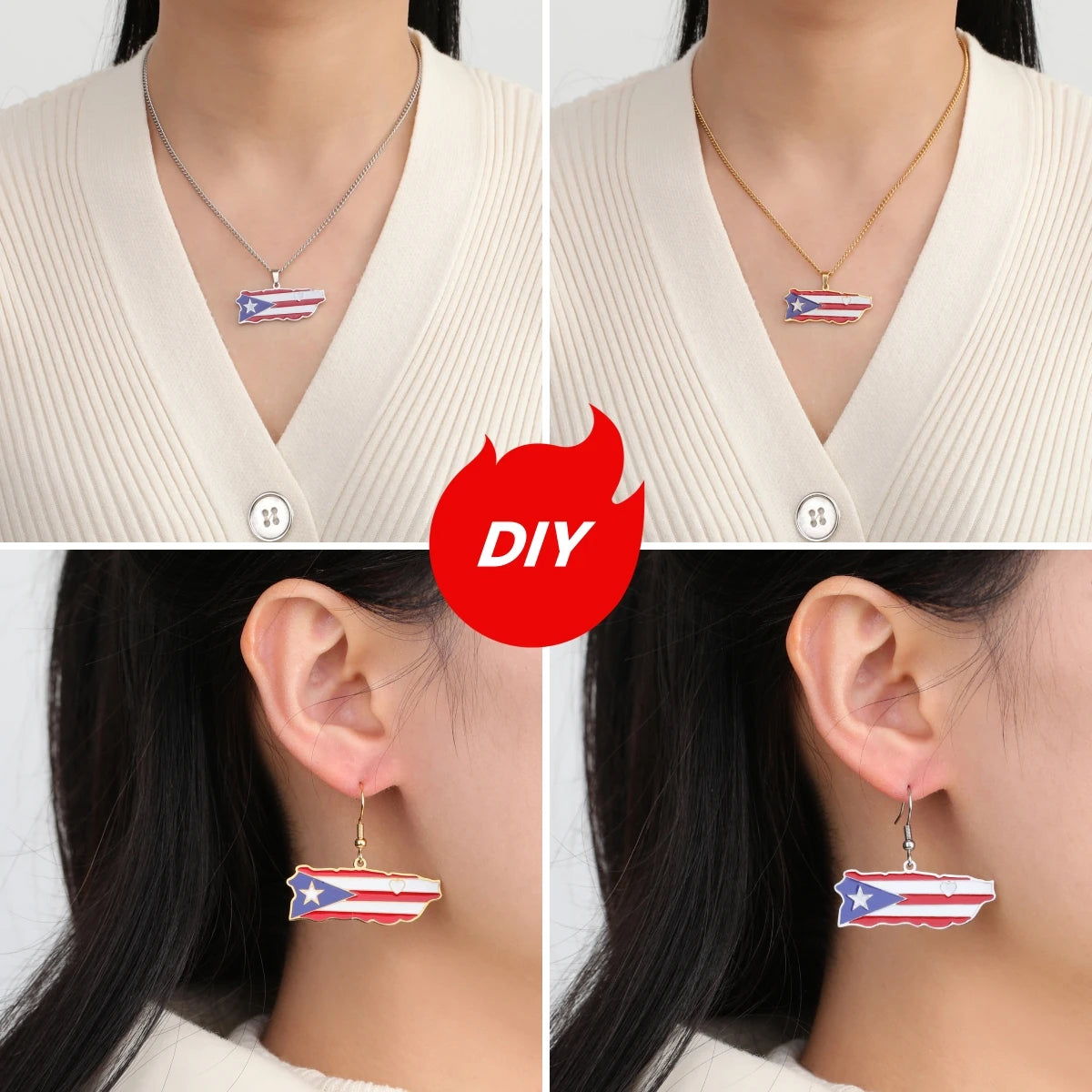 Puerto Rico Map Flag Pendant
