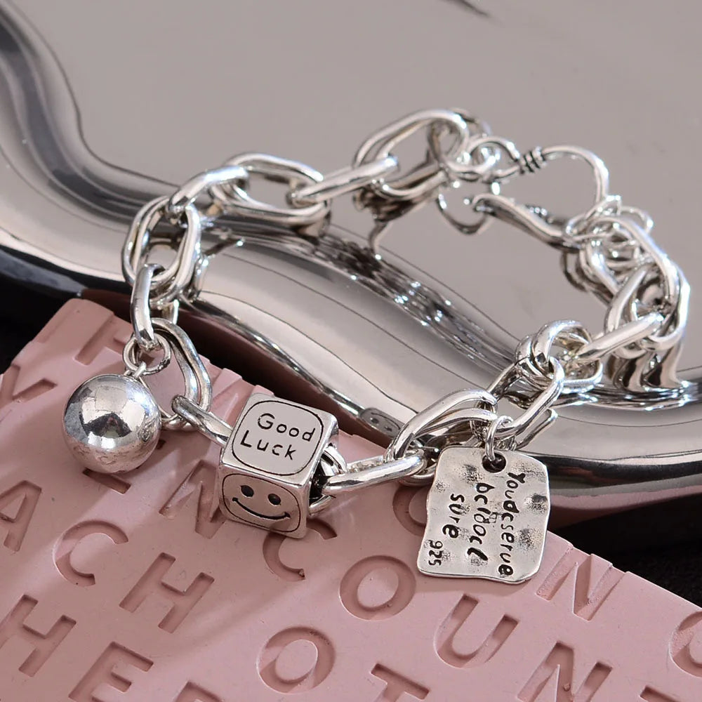 New Arrival Personality Smile Face Letter Tag 925 Sterling Silver Ladies Charm Bracelet Jewelry