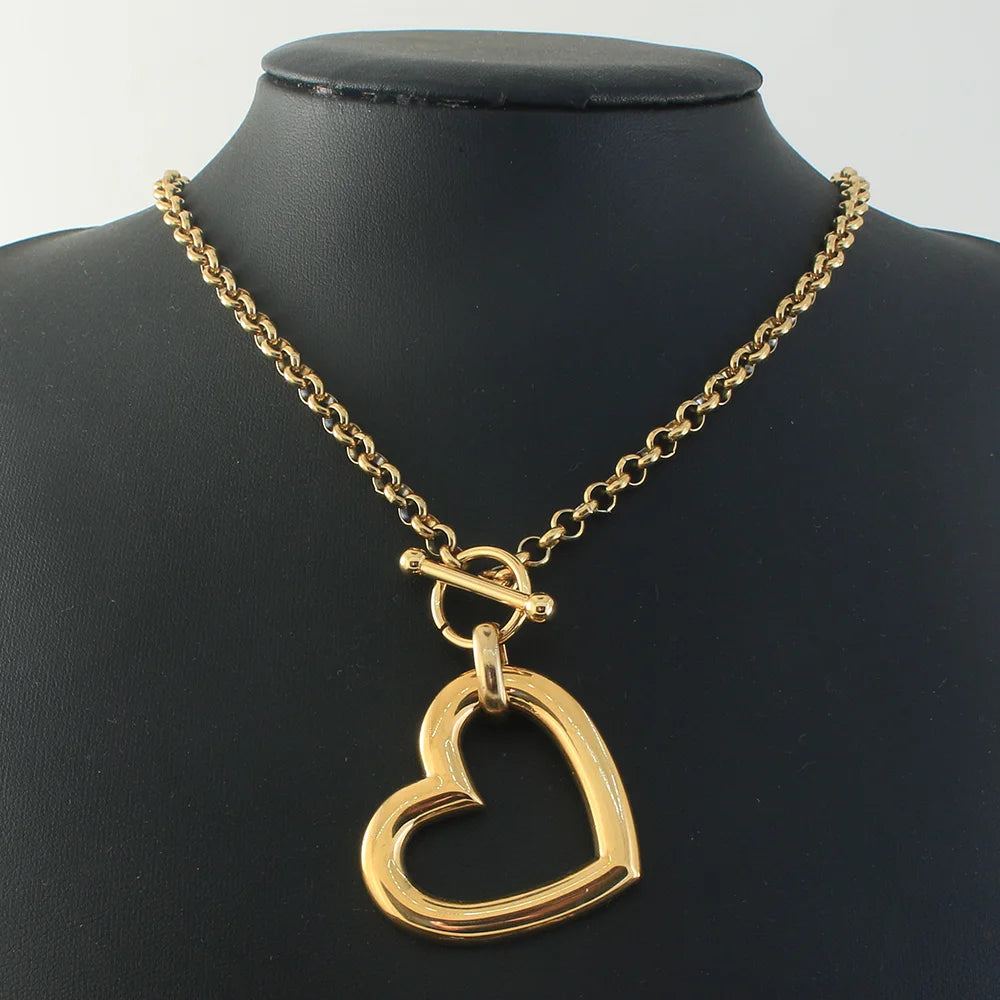 Stainless Steel Jewelry 2 Color Collar Style Fashion Necklaces Pendant Heart