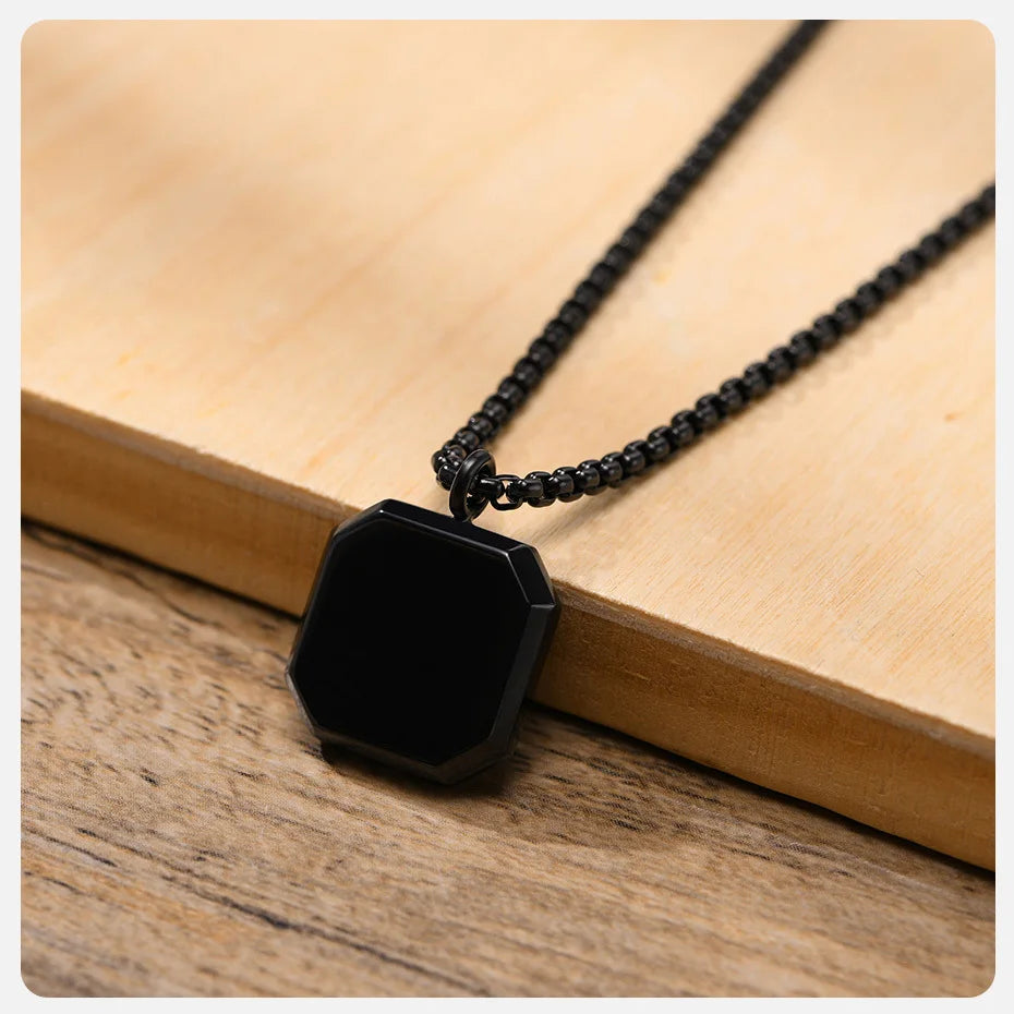 EJ  Natural Stone Necklace, Solid Stainless Steel Geometric Polygon Pendant