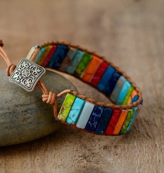 New Ethnic Style Multicolor Natural Gem Leather Bracelets