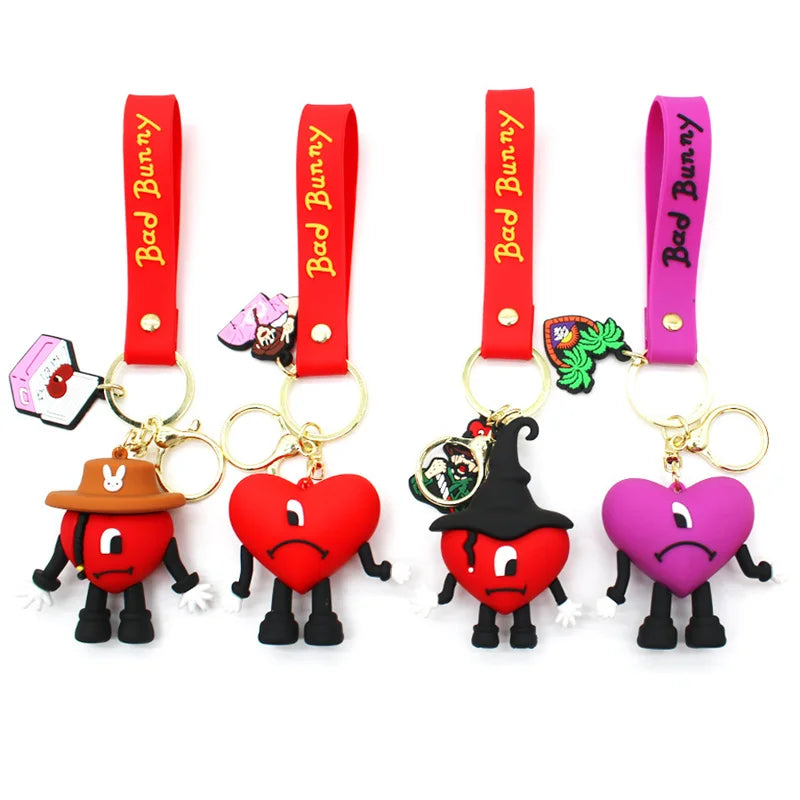 Cute Bad Bunny Heart Keychain Keyring