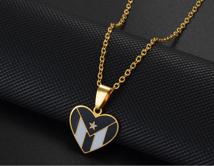 Heart Rectangle Puerto Rico Flag Pendant Necklaces