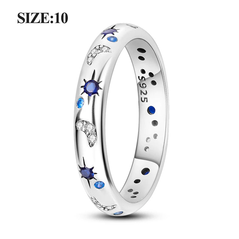 EJ 925 Sterling Silver Earrings Ring Set Sparkling Star Hoops Earrings