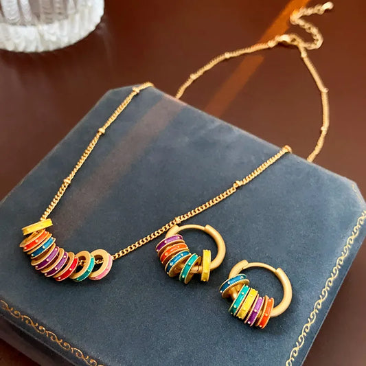 New Arrival Light Luxury Retro Oil Dropping Color Round Hoop Earrings For Women Fashion Sweet Metal Jewelry