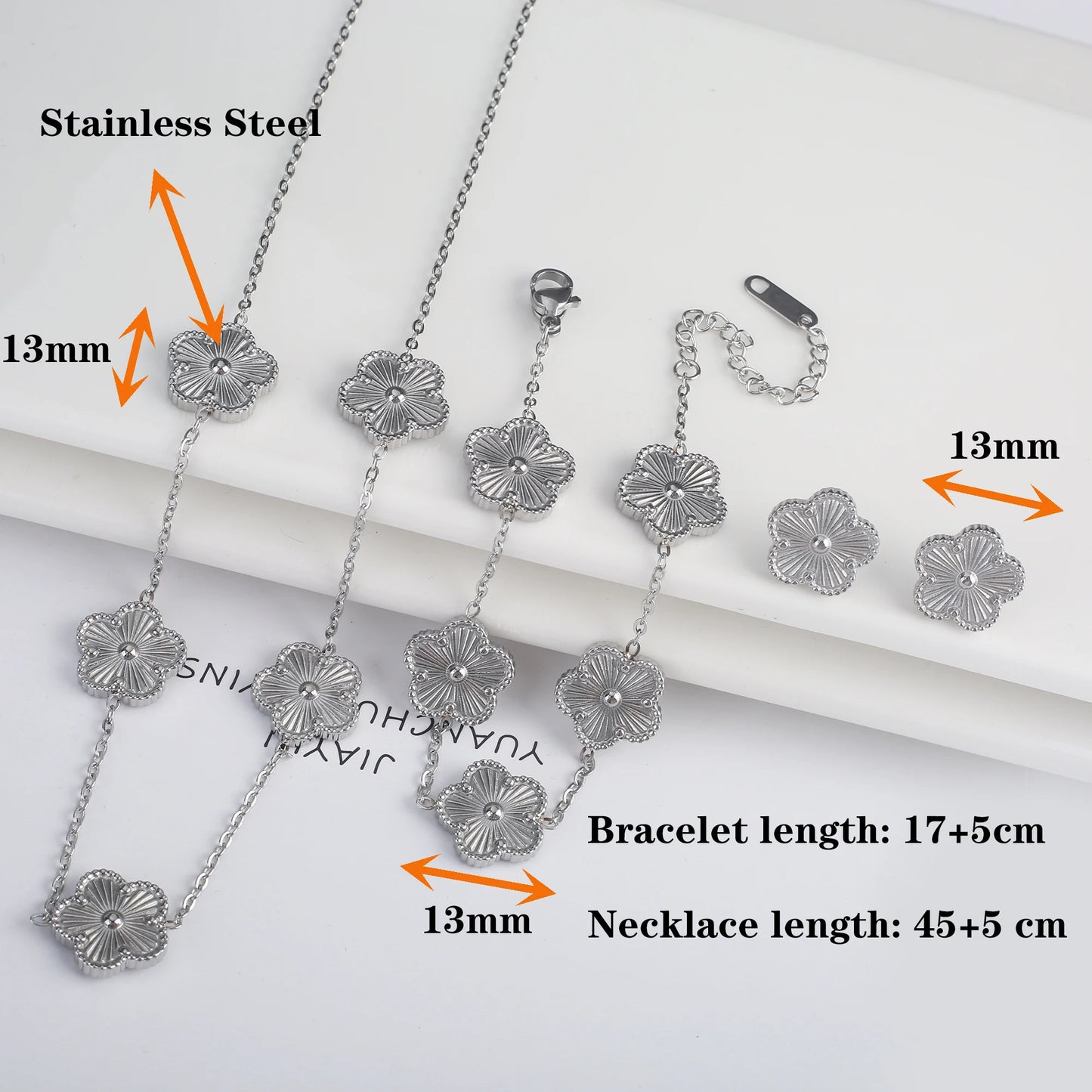 EJ High-Quality Stainless Steel Five-Leaf Flower Clover Studs Earrings