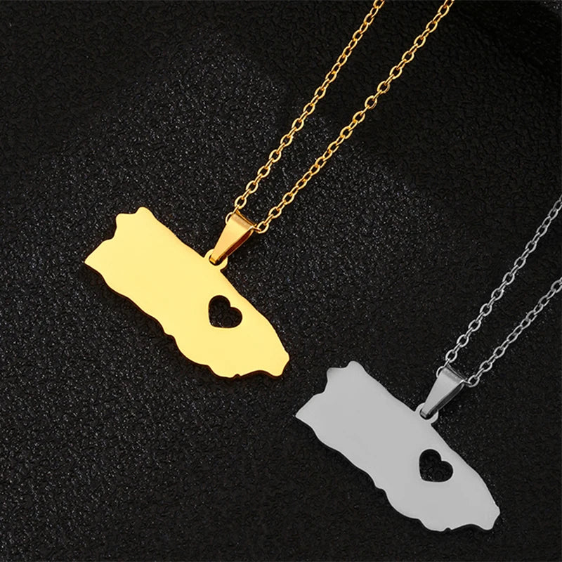 America Puerto Rico Map Pendant Necklace Stainless Steel