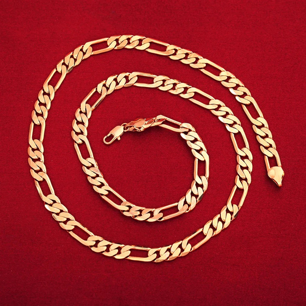 Fine 925 Sterling Silver 18K Gold 6MM Geometry Bracelets Neckalce Set