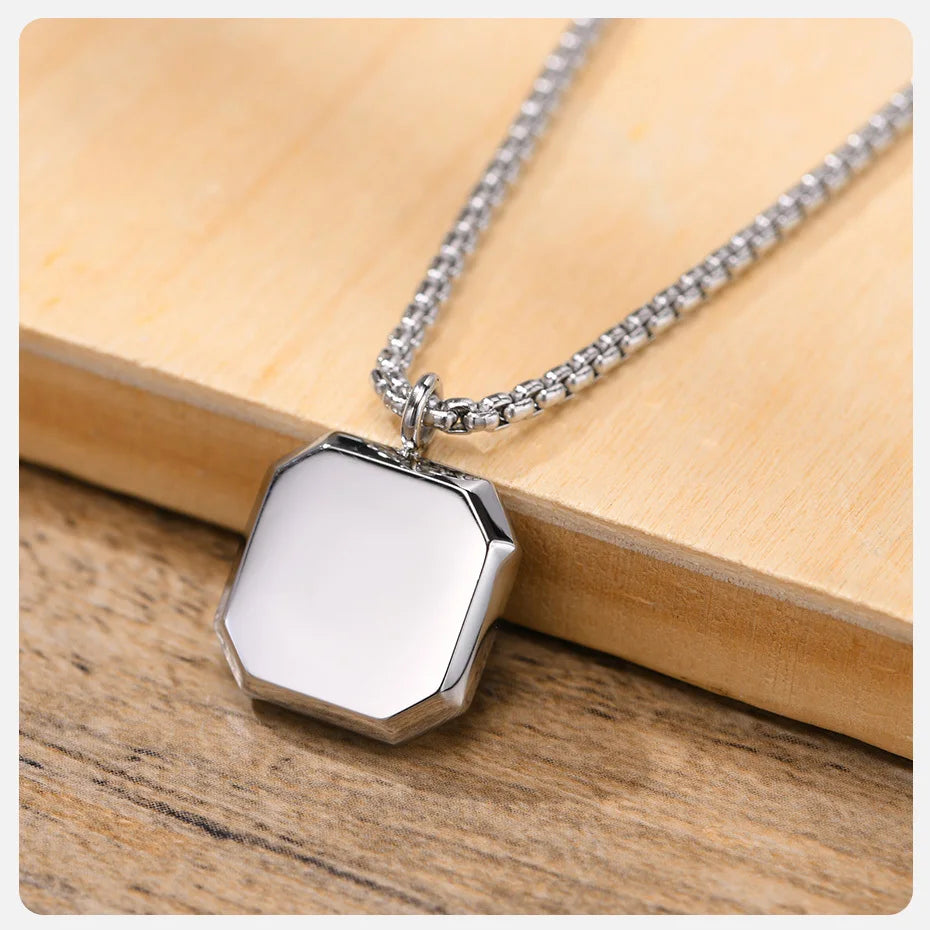 EJ  Natural Stone Necklace, Solid Stainless Steel Geometric Polygon Pendant