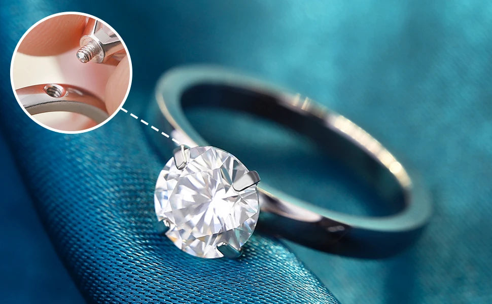 Solitaire  Stainless Steel Rings Interchangeable Cubic Zirconia