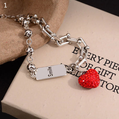 EJ  Heart Retro Thai Silver Ladies Charm Bracelet