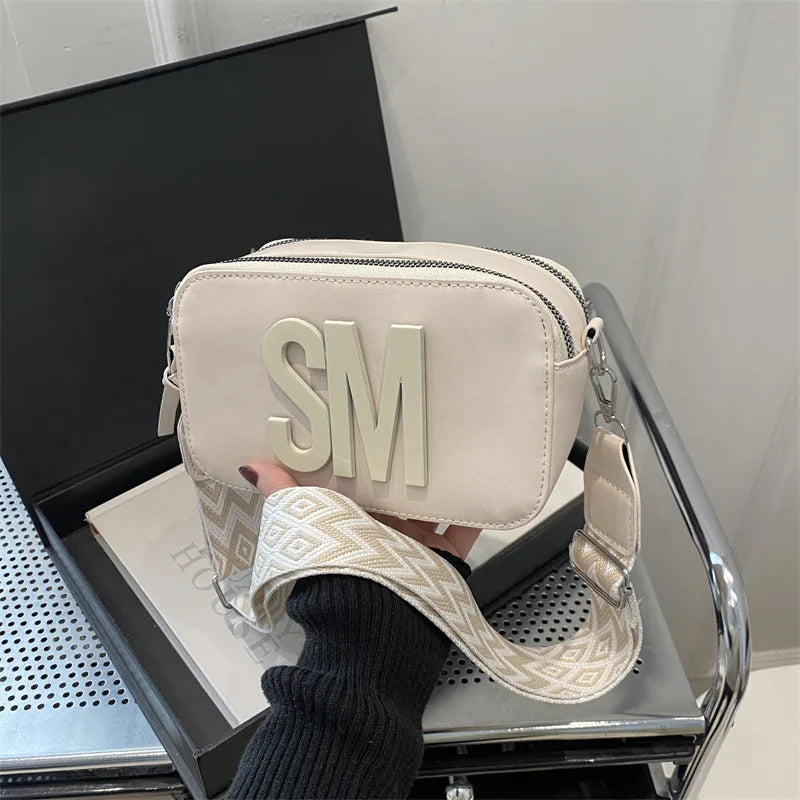 Stylish Versatile  Single Shoulder Bag, SM Letter Pu Leather