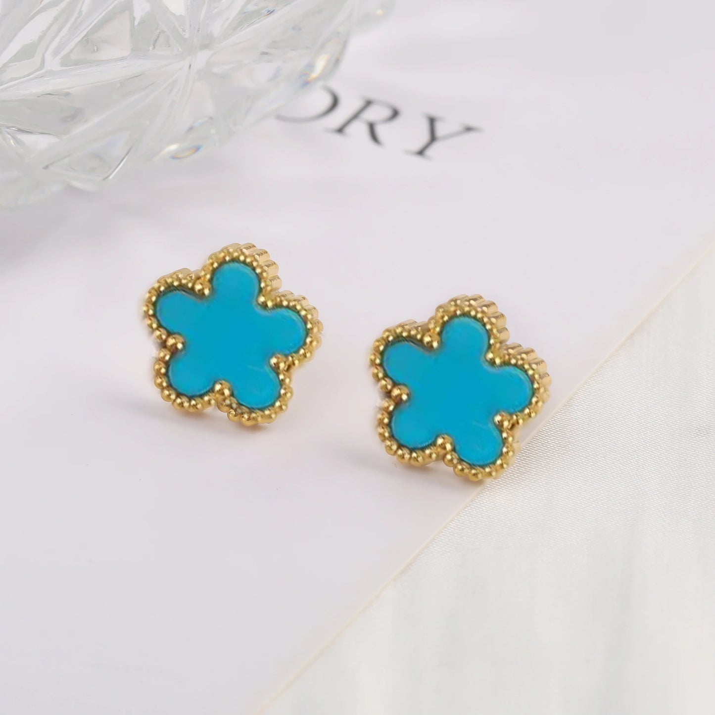 EJ High-Quality Stainless Steel Five-Leaf Flower Clover Studs Earrings