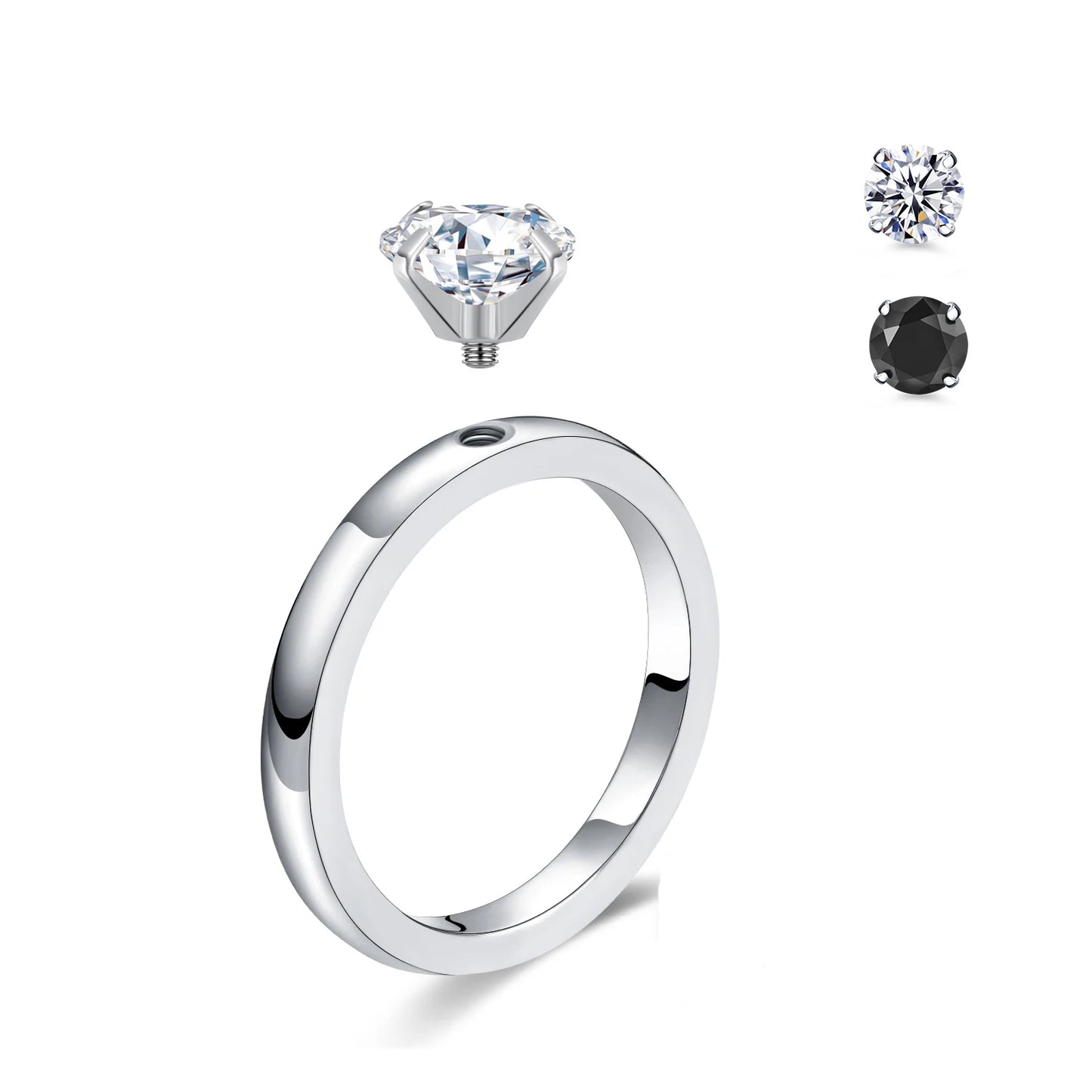 Solitaire  Stainless Steel Rings Interchangeable Cubic Zirconia