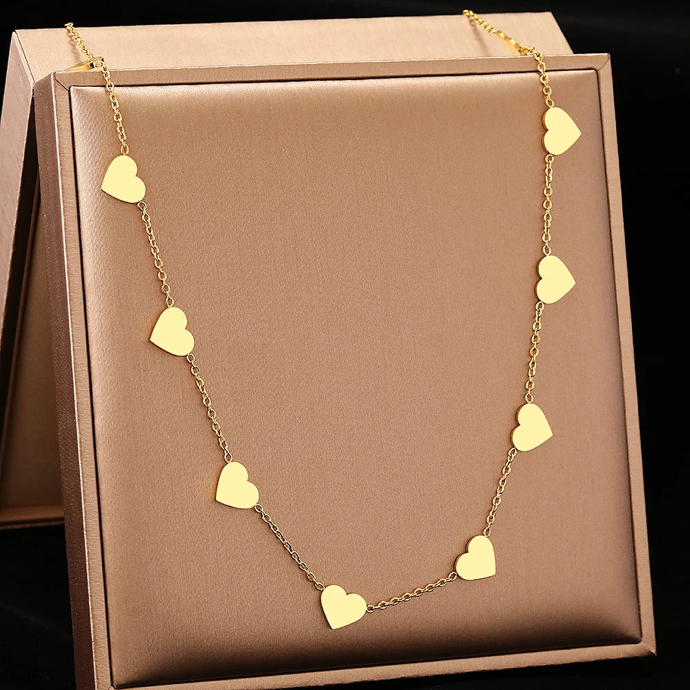 Stainless Steel Necklaces Romantic Hearts Choker Chain Temperament Elegant