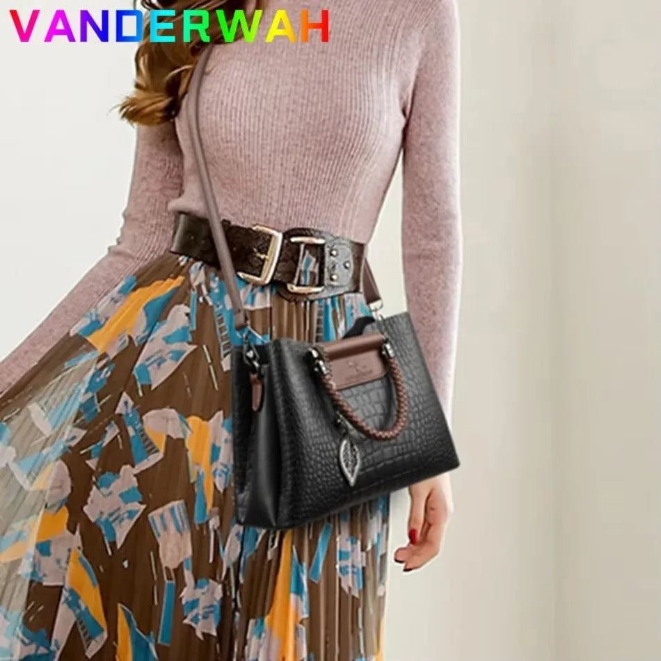 Luxury Handbag Fashion Print Large Capacity Soft Leather