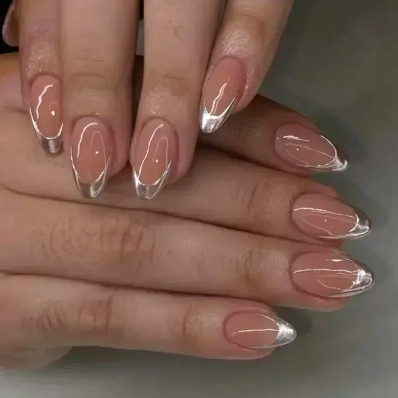 Long Stiletto Press on Nails Box Acrylic False Nails with Almond Designs Black Gold Foil French Full Cover Fake Nail Tips