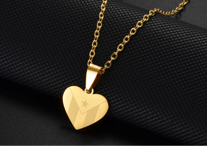 Heart Rectangle Puerto Rico Flag Pendant Necklaces