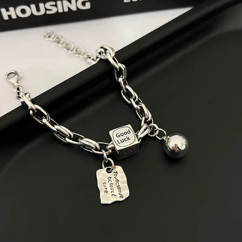 New Arrival Personality Smile Face Letter Tag 925 Sterling Silver Ladies Charm Bracelet Jewelry