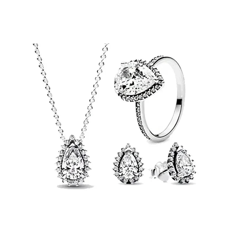 Exquisite 925 sterling silver  necklace rings earrings  luxury set