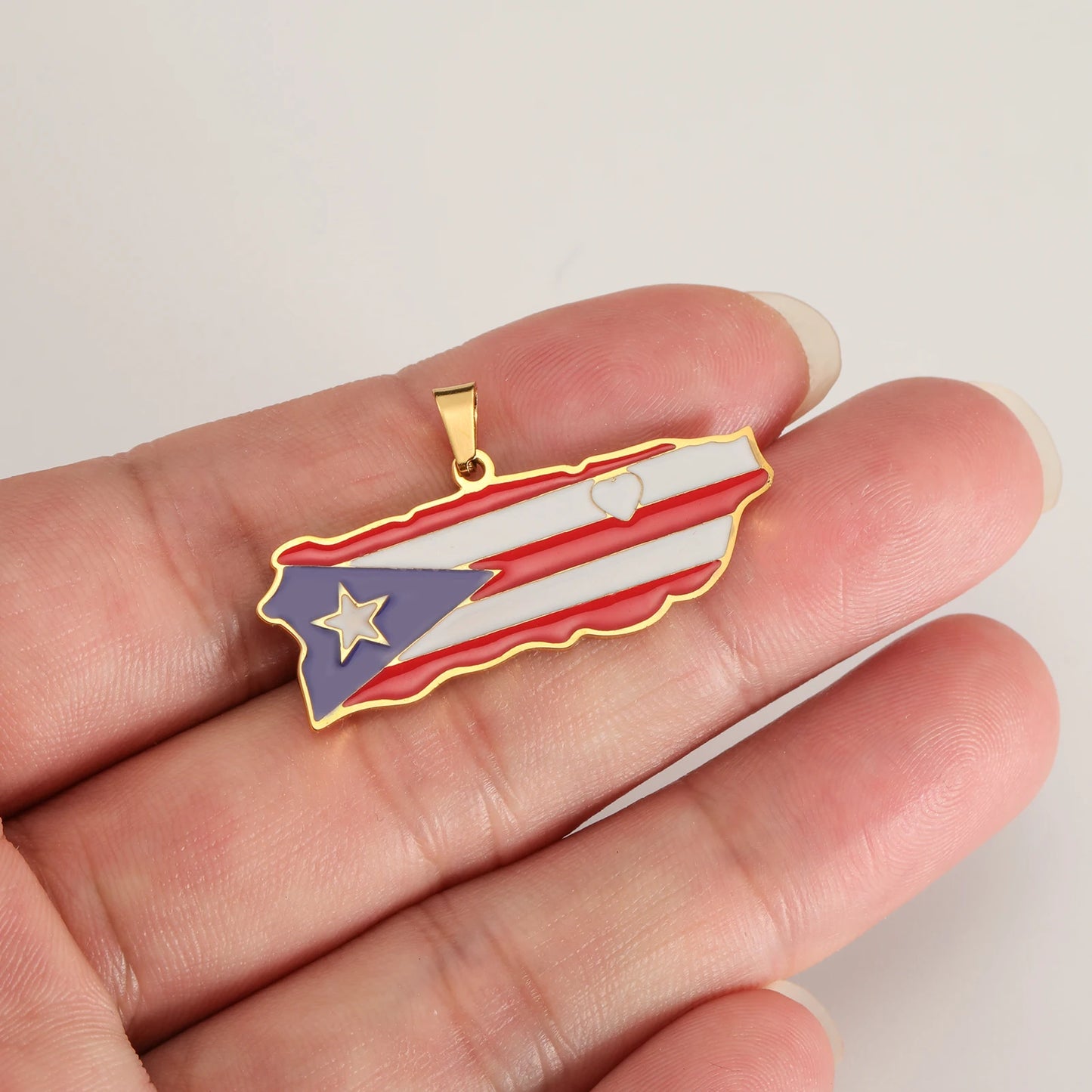 Puerto Rico Map Flag Pendant