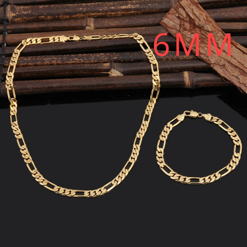 Fine 925 Sterling Silver 18K Gold 6MM Geometry Bracelets Neckalce Set