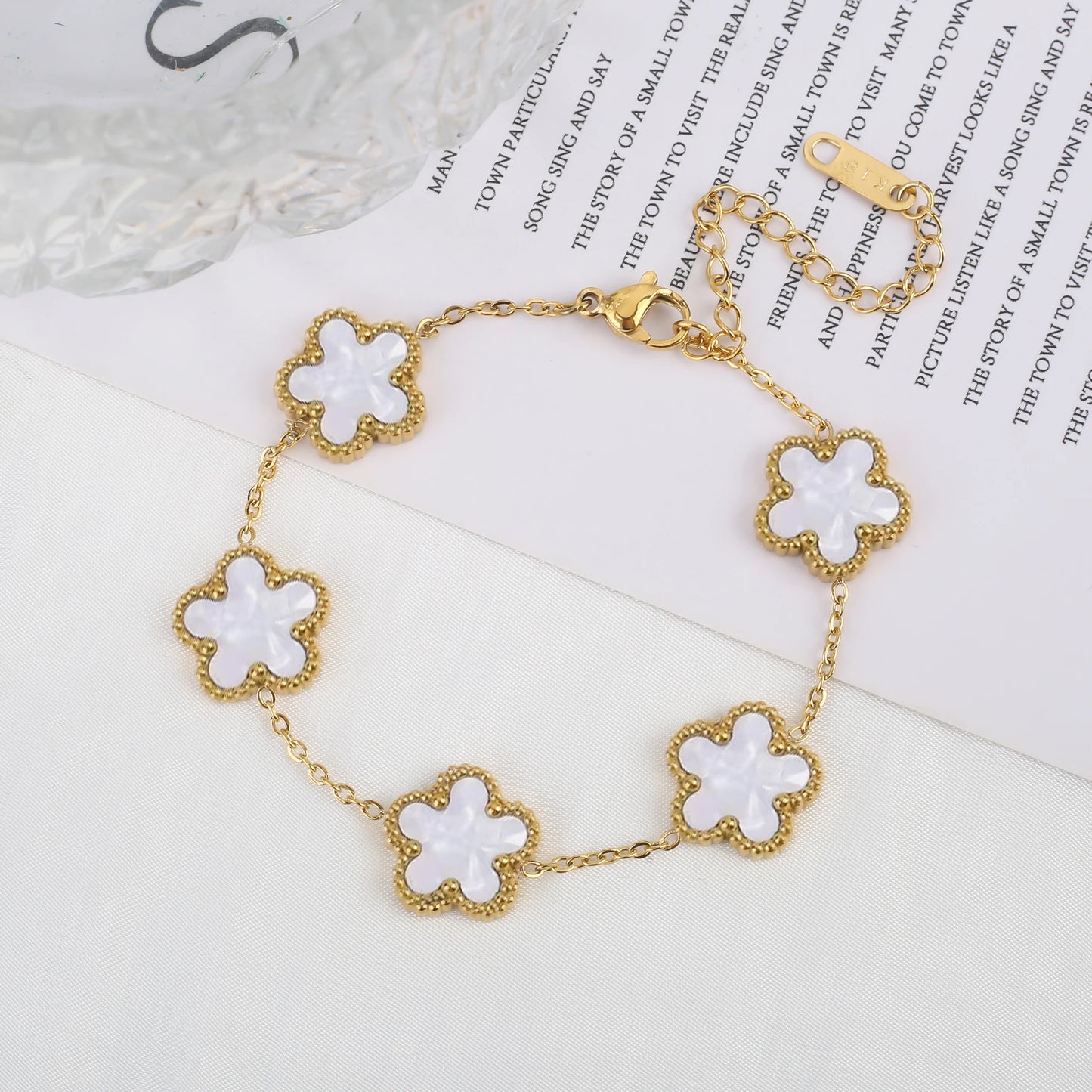 EJ  Luxury Stainless Steel Flower Chain  Bracelet