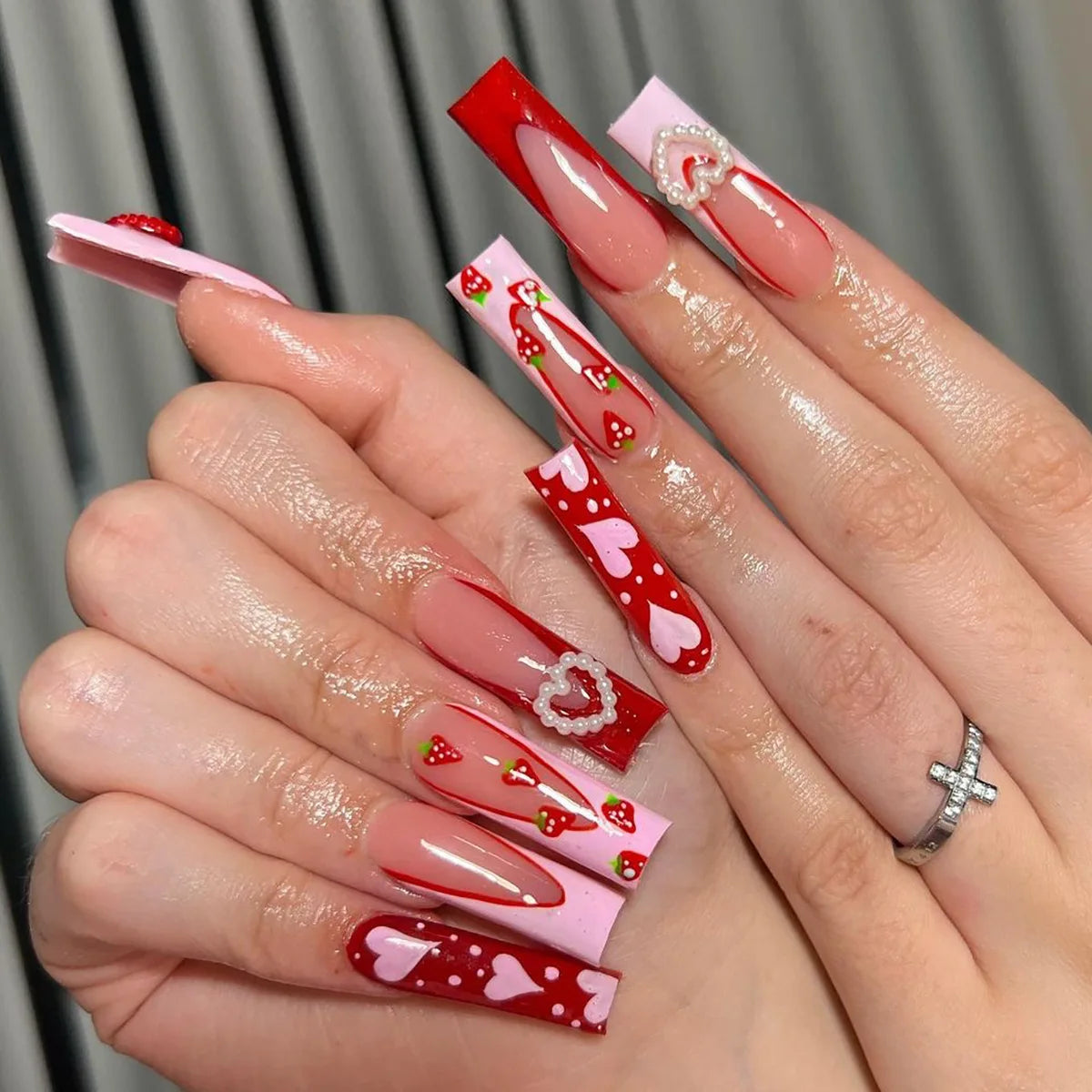 Square Head Ballerina French Pink False Nails With Glue Full Cover Fake Nails Press On Nail Long Acrylic Manicure