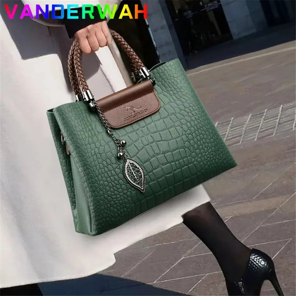 Luxury Handbag Fashion Print Large Capacity Soft Leather