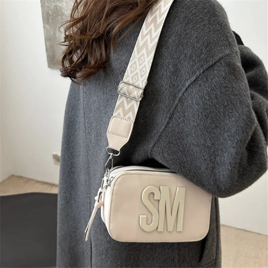 Stylish Versatile  Single Shoulder Bag, SM Letter Pu Leather