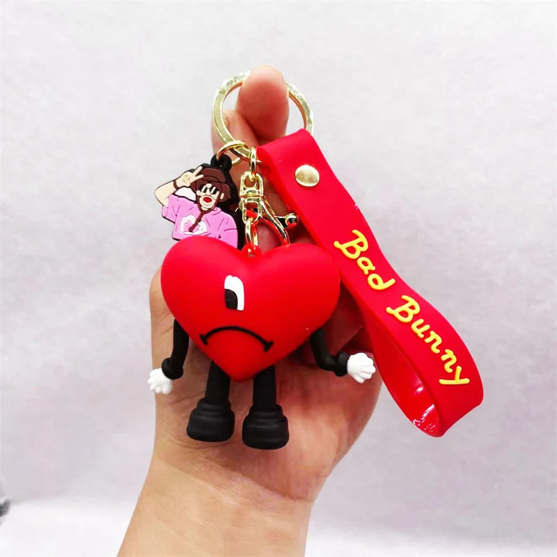 Cute Bad Bunny Heart Keychain Keyring