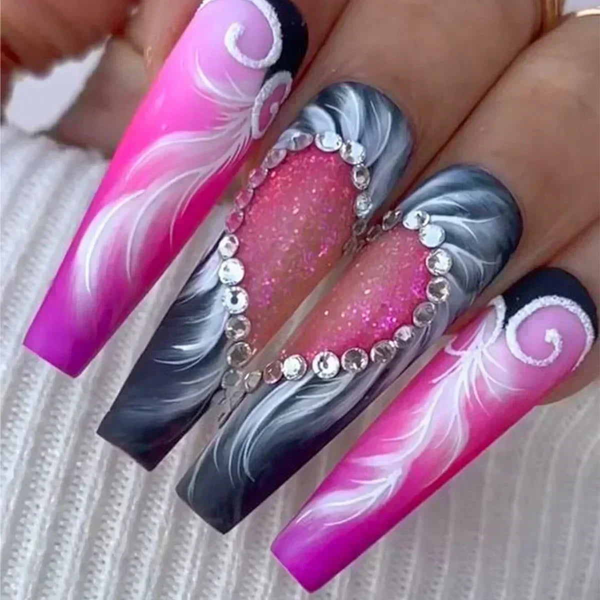 Colorful Butterfly Designs French Press on Nails Long Ballet False Nails with Rhinestone acrylic Fake Nails tips