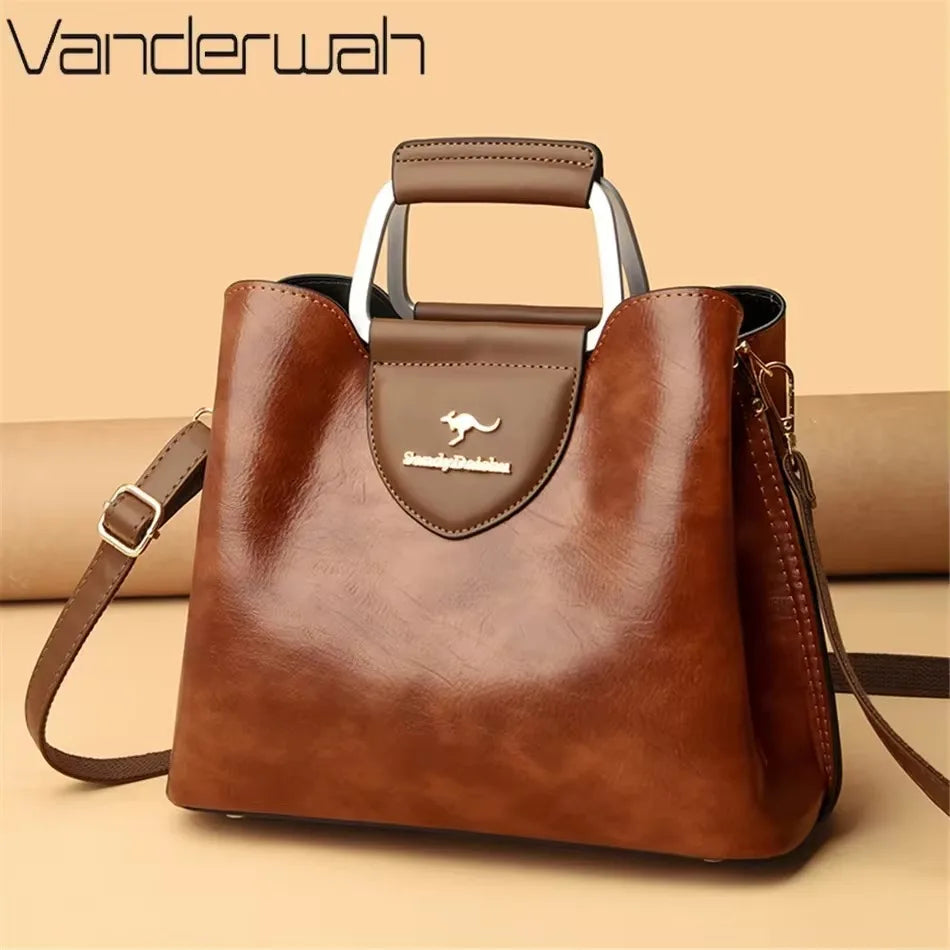 Luxury Handbag Fashion Print Large Capacity Soft Leather