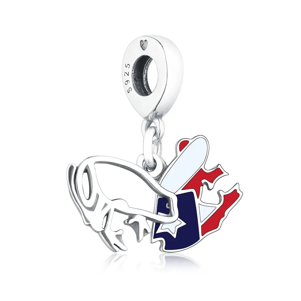 Original Pan Charms Bracelet 925 Sterling Silver Puerto Rico Frog Shape Flag