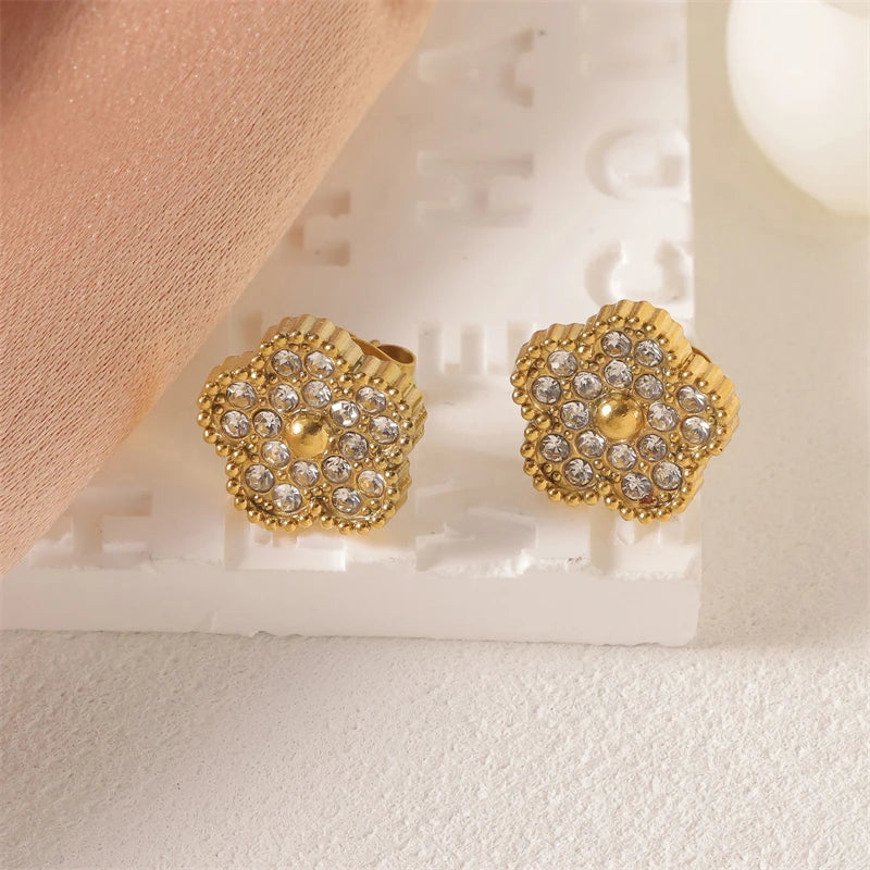 316L Stainless Steel Jewelry Set Zircon 5-Leaf Flowers